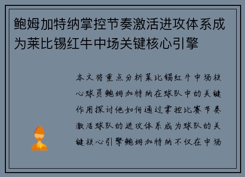 鲍姆加特纳掌控节奏激活进攻体系成为莱比锡红牛中场关键核心引擎